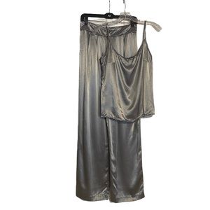 VINTAGE Metallic Satin Pant Set 2 Piece Tank Top High Waisted Pants 80s